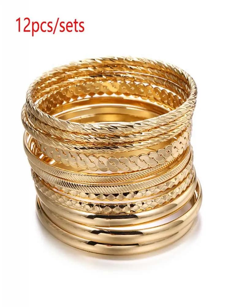 12 pièces Punk bordure chaîne cubaine Bracelets ensemble pour femmes Miami Boho épais couleur or Bracelets porte-bonheur Bracelets bijoux de mode