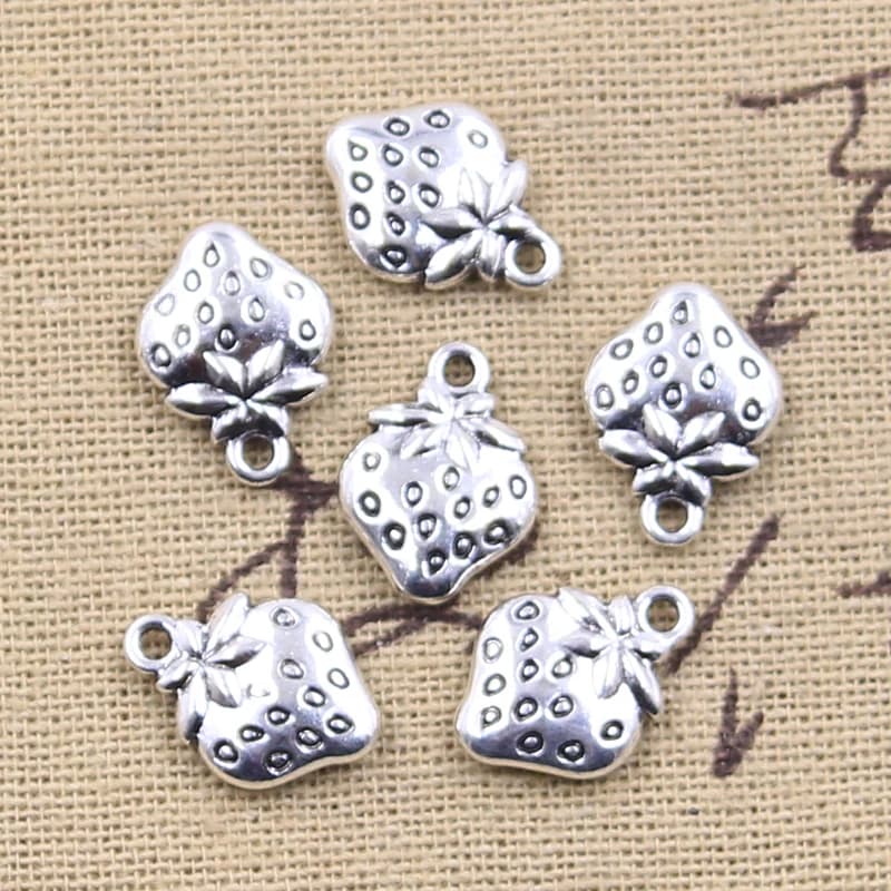 20 pièces breloques fruits fraise 15x11mm Antique couleur argent pendentifs bricolage artisanat faisant des résultats bijoux tibétains faits à la main