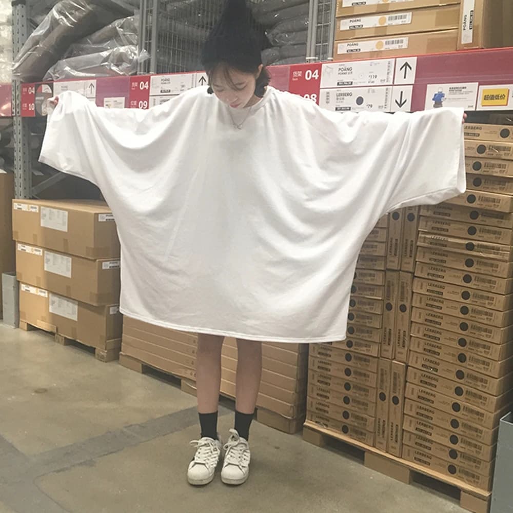T-shirt manches courtes col rond femme, estival et décontracté, en coton, grande taille 15XL 210kg, noir et blanc
