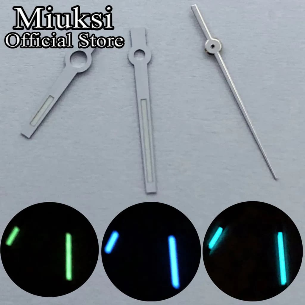 Miuksi – aiguilles de montre argentées, bleues et vertes, lumineuses, adaptées au mouvement NH35 NH36 ETA 2824 2836 Miyota 8205 8215 821A Mingzhu 2813 3804