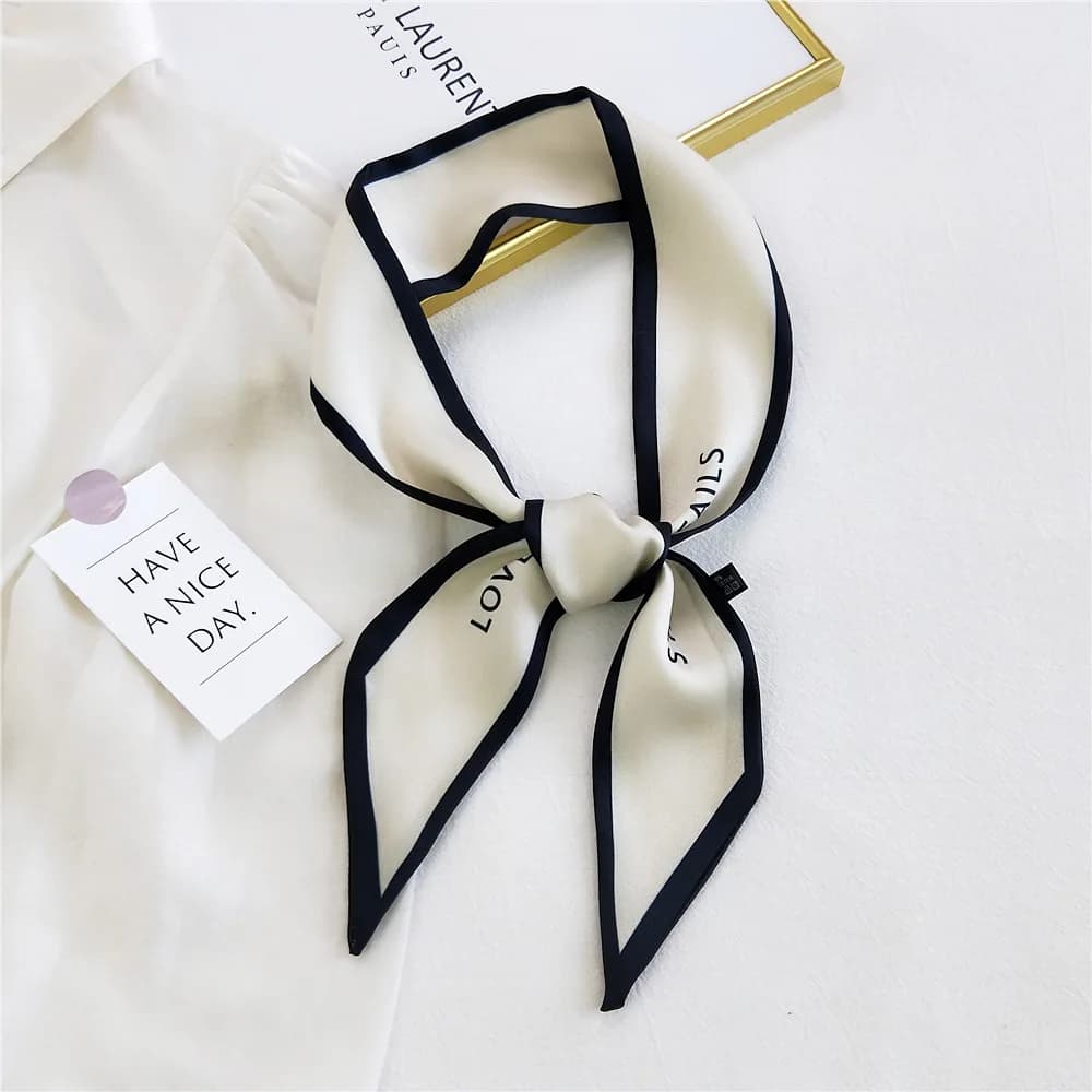 Longue Écharpe Étroite en Satin pour Femme, Foulard de Cheveux Élégant, Nministériels d, Lettre Imprimée, Sac, Ruban, Bande de Sauna, à la Mode