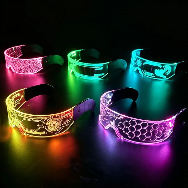 Lunettes LED lumineuses cool, lunettes de fête clignotantes, lunettes LED transparentes futuristes pour la décoration de soirées en boîte de nuit, DJ et danse