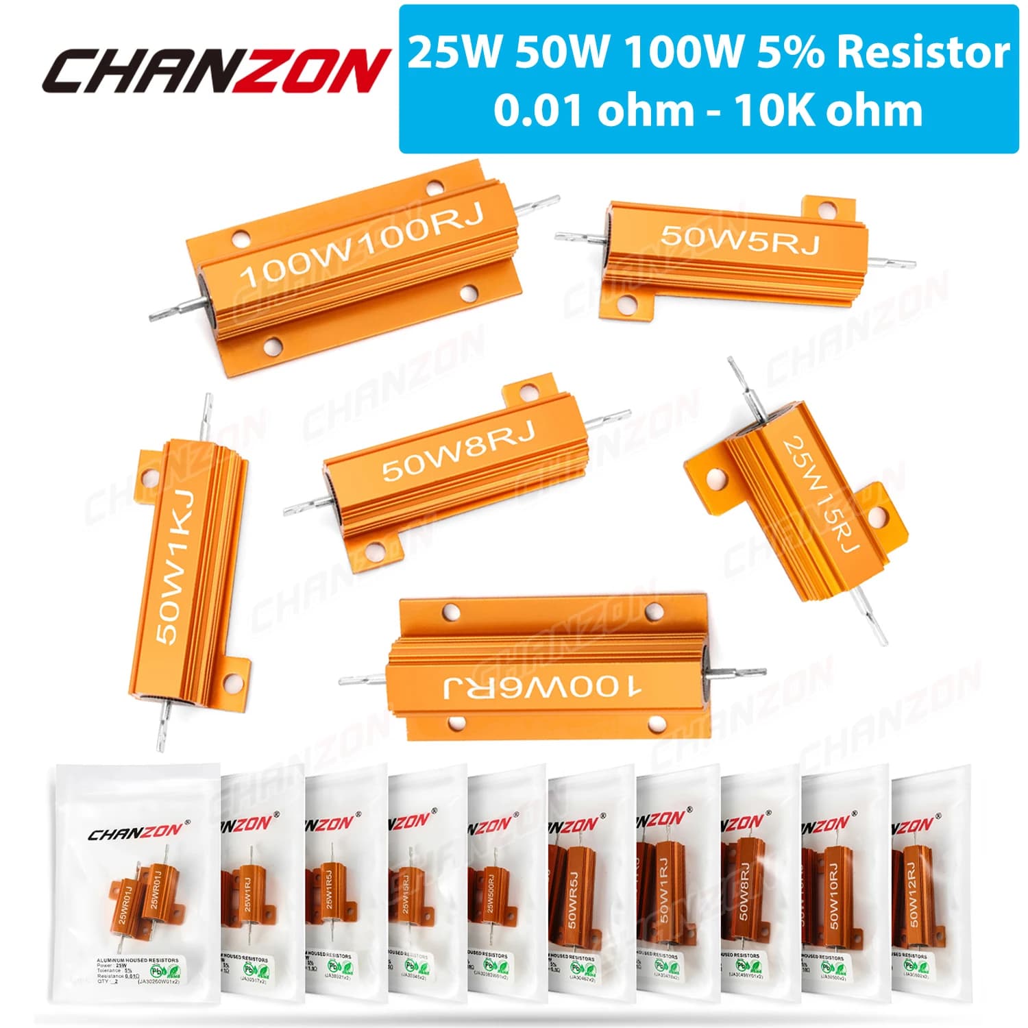 2 résistances bobinées haute puissance RX24 25W 50W 100W 0.01 - 10K, boîtier en aluminium, 0.5 1 4 6 8 10 20 25 100 150 200 300 500 1K Ohm