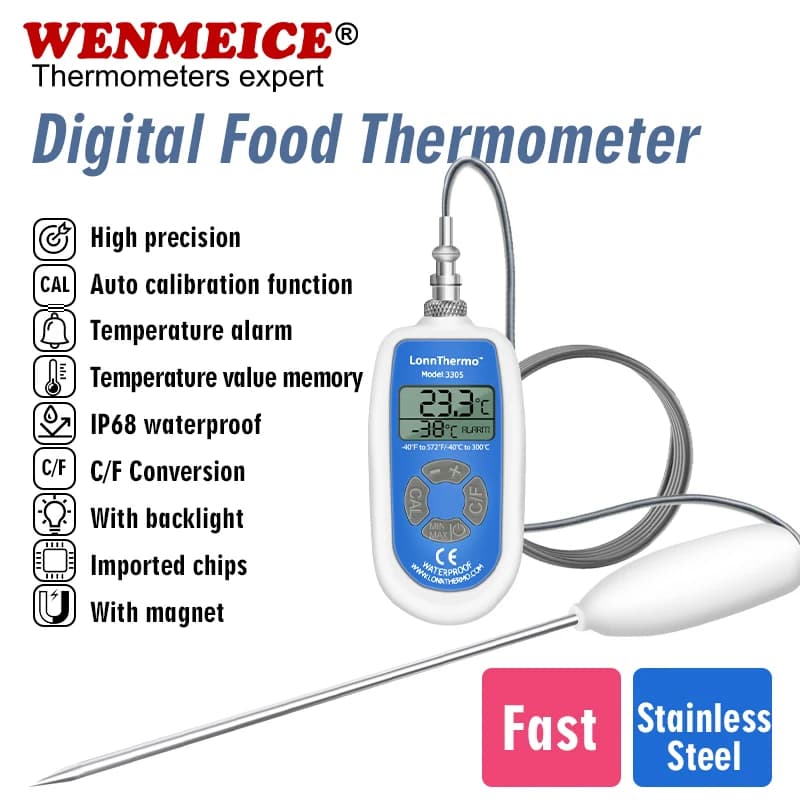 WENMEICE Thermomètre de laboratoire de haute précision Thermomètre de cuisine numérique pour cuisson, four, barbecue, grillage,