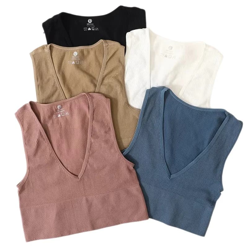 Femmes haut court Sexy sous-vêtements sans couture femme Fitness sans manches Camisole plongeant Bralette sport hauts courts Lingerie