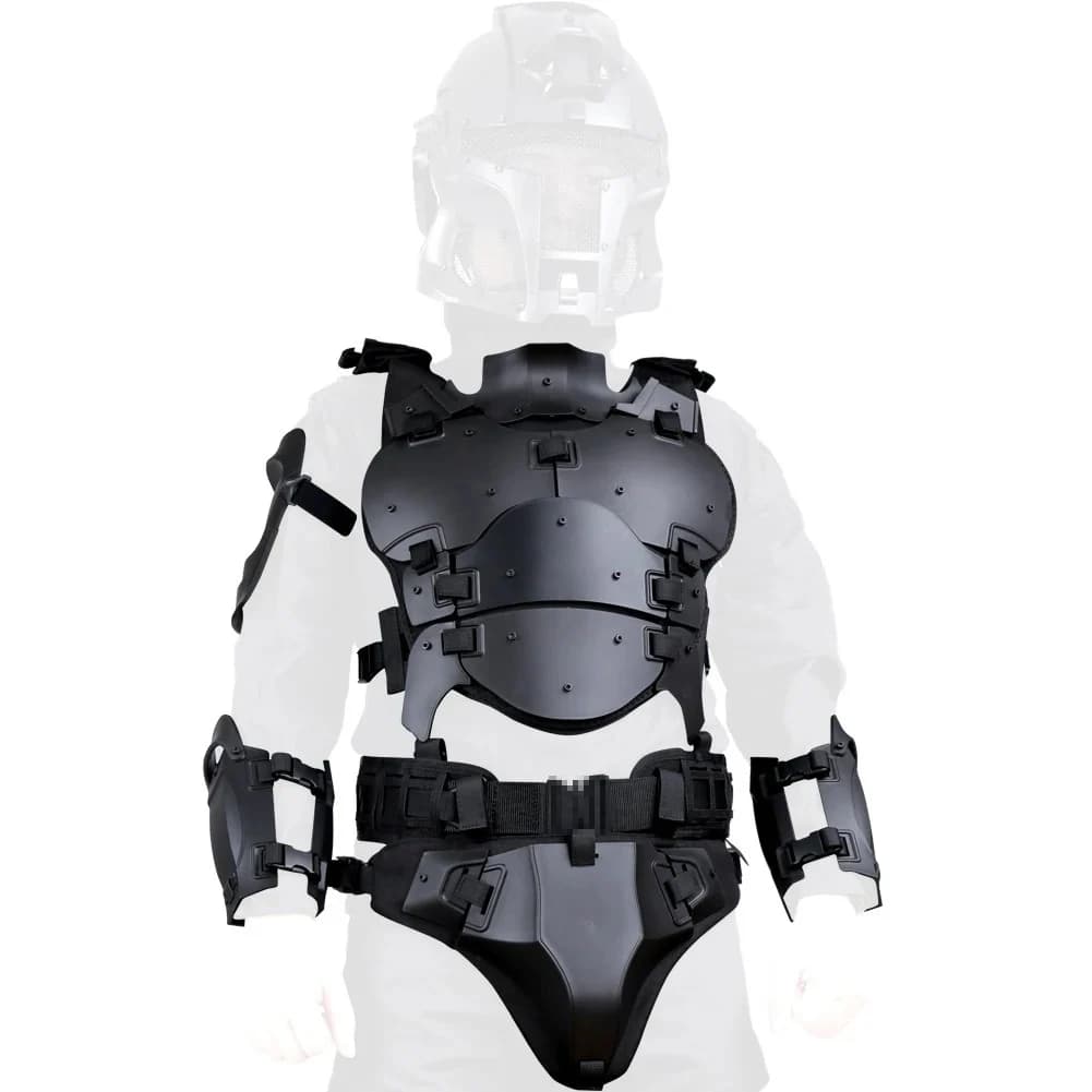 Armure tactique avec gilet de protection, coudière, plastron, entrejambe, joint de taille, taille réglable, armure amovible pour Airsoft Paintball