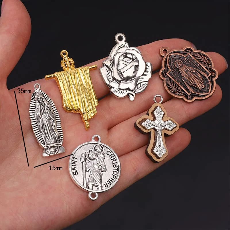Bijoux religieux plaqués argent, Saint catholique, pure Marie et jour de Jésus, artisanat chrétien, 5 pièces
