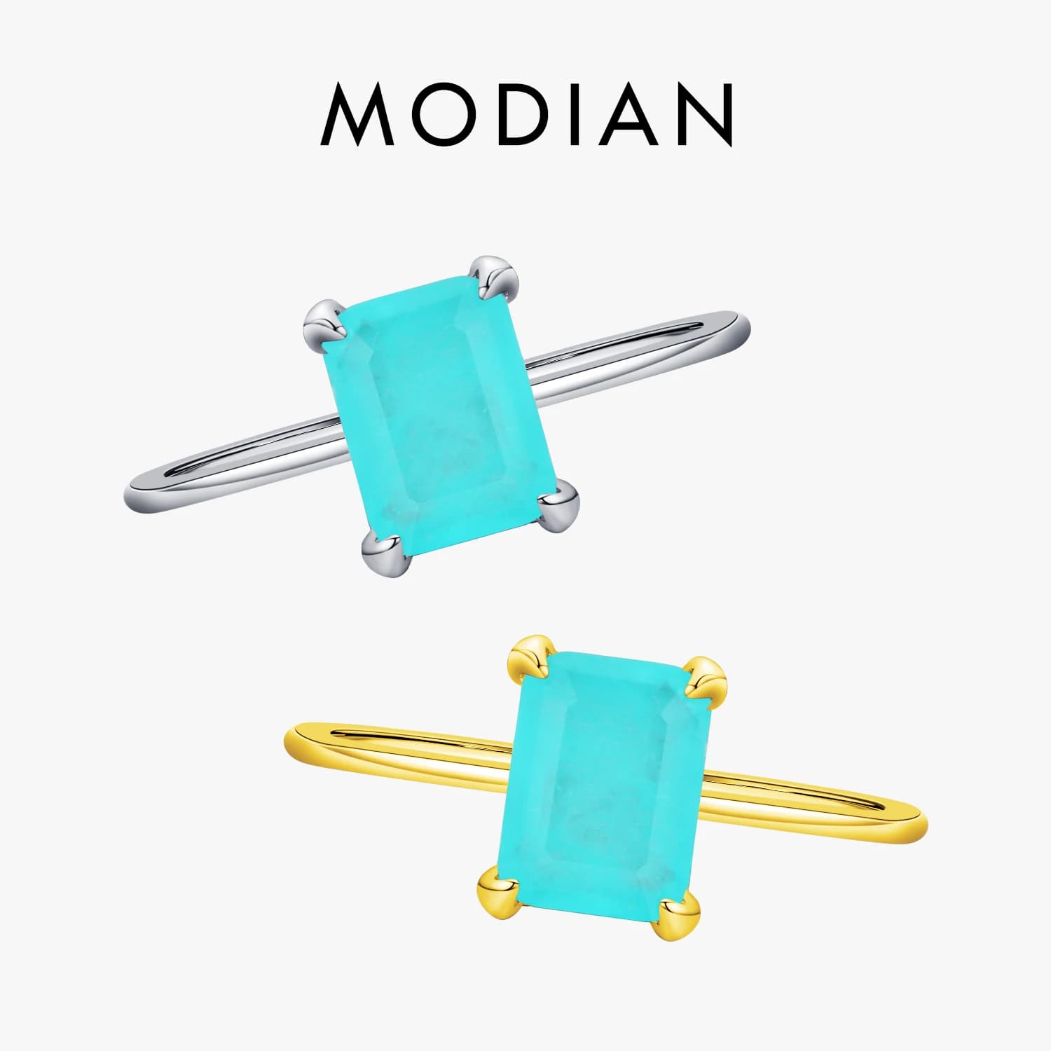 Modian authentique 925 en argent Sterling classique Rectangle Tourmaline Paraiba femme bague pour les femmes charme bijoux fins Anillo