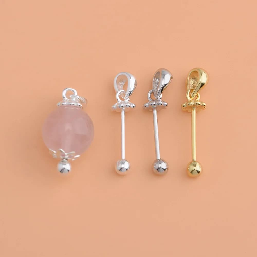 Pendentif fileté en argent Sterling S925, perle de cristal, collier universel, pendentif, chaîne de bijoux, support vide, accessoires