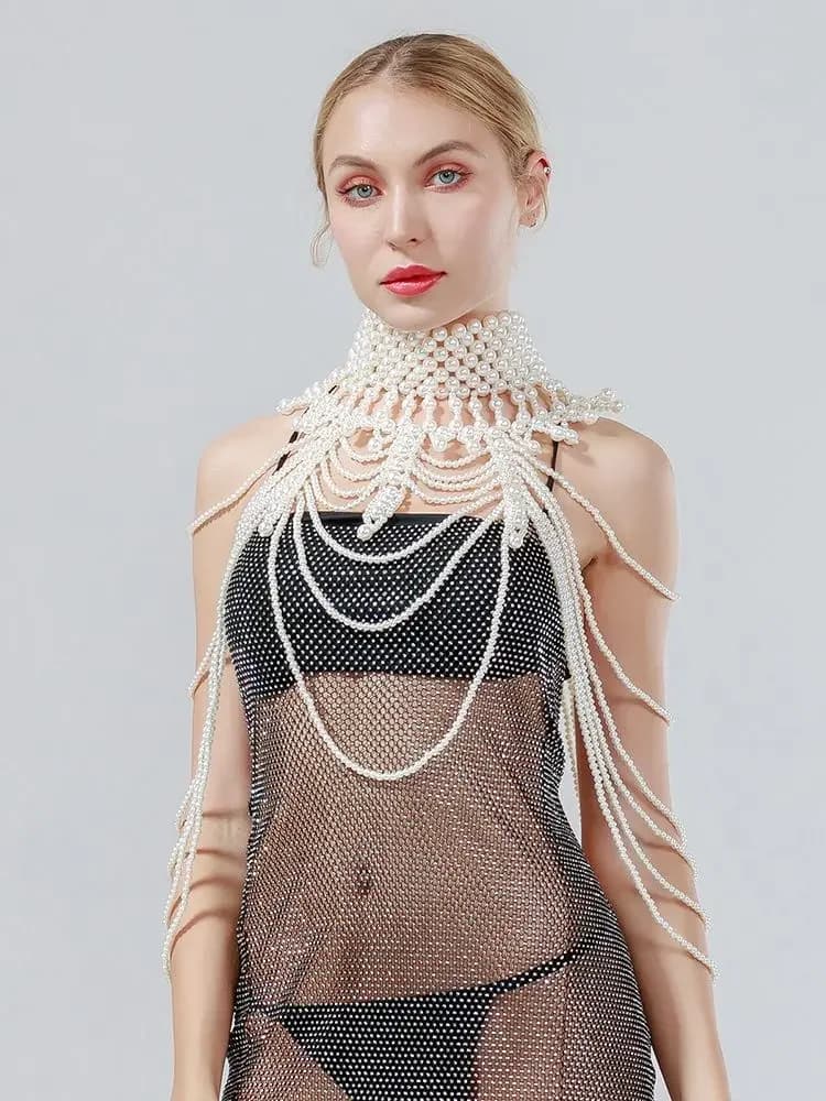 Bijoux de collier de châle de perles pour femmes, col initié, longs colliers de la présidence, pull JOSexy, accessoires de robe de mariée