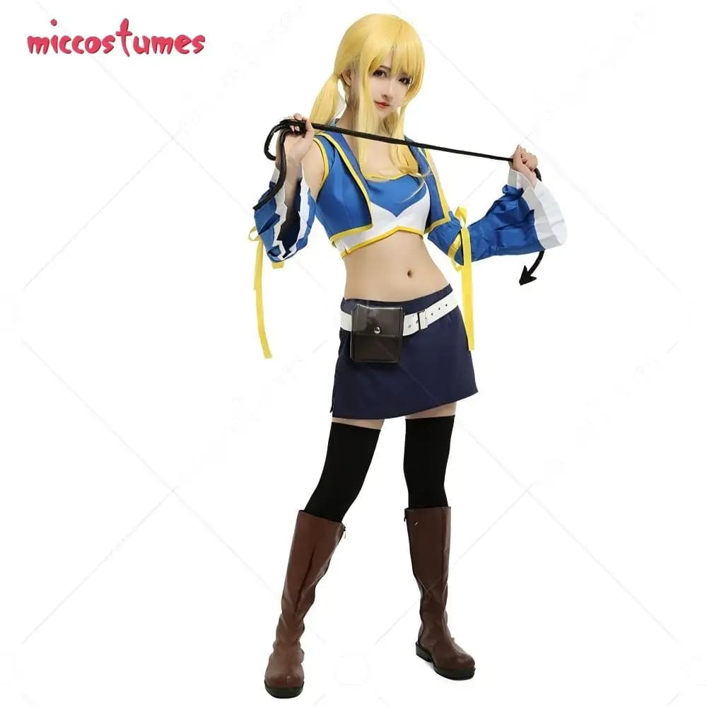 【Prêt à être expédié】Costume de cosplay de la fée Lucy pour femmes, avec ceinture, sac à la taille et fouet, idéal pour Halloween.