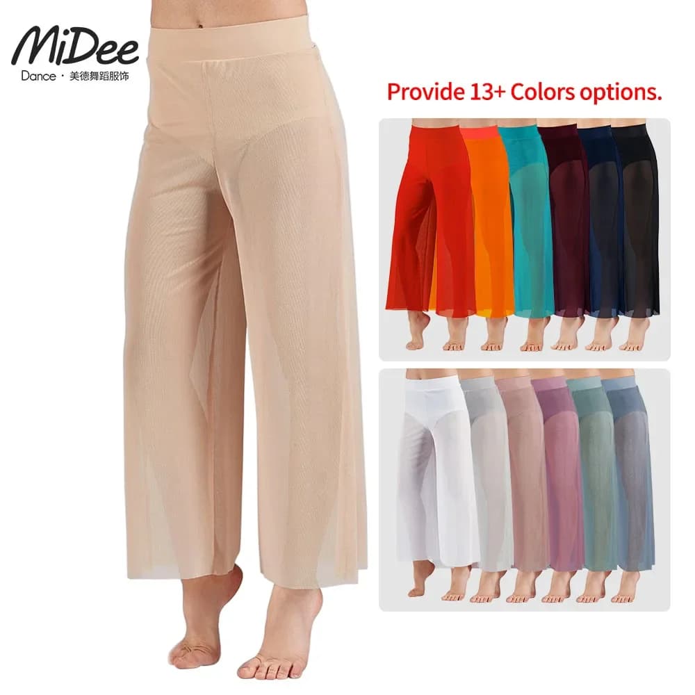 Pantalon à jambes larges en maille lyrique, danse de Ballet moderne, taille haute, pantalon Palazzo contemporain, Costumes de danse classique, grandes tailles