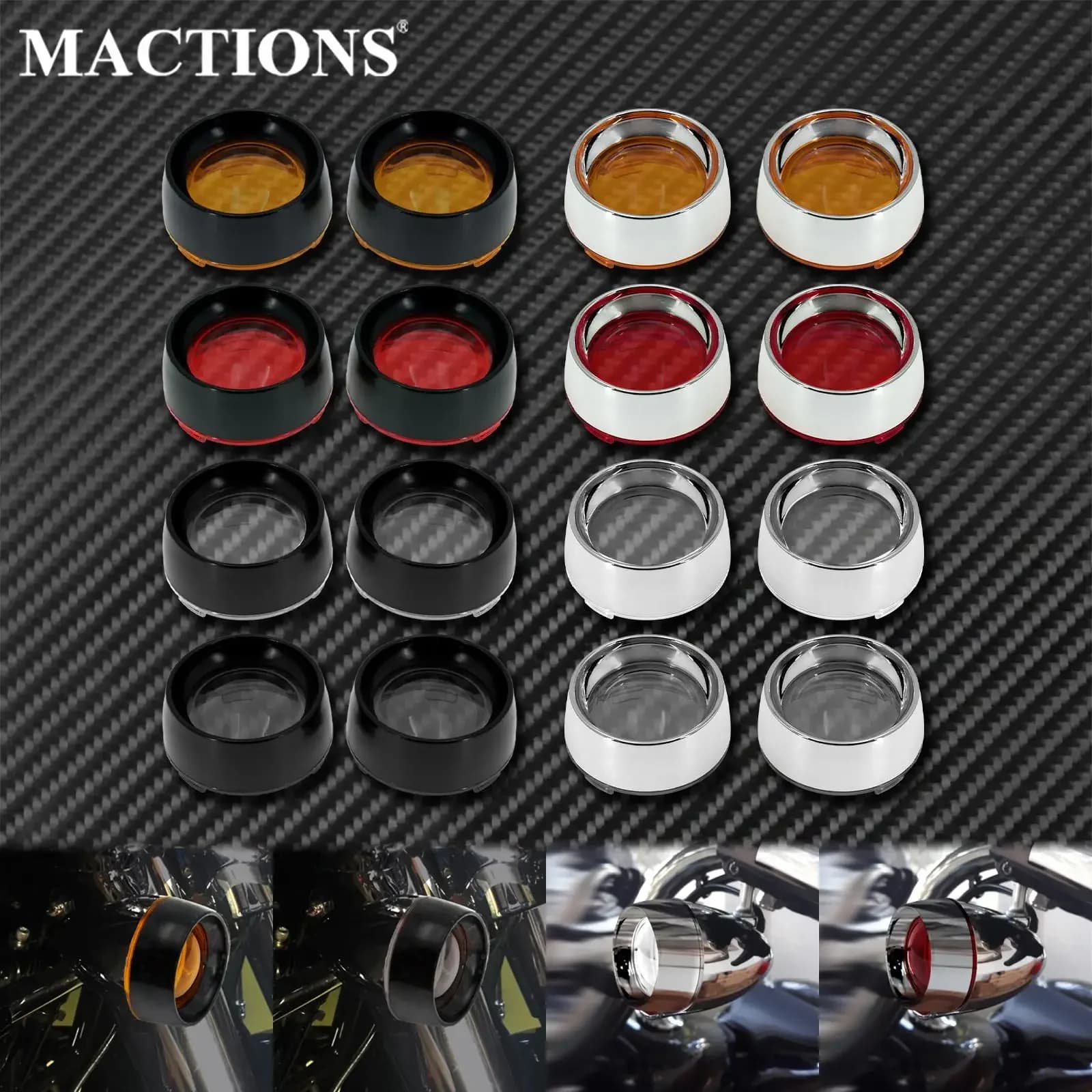 2 lentilles de clignotant de moto, anneau de garniture noir/Chrome, couvercle de visière pour Harley Sportsters XL Touring Road King Dyna Softail
