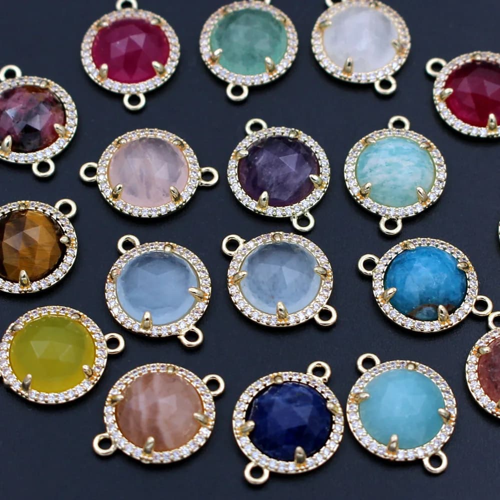 Lot de 10 breloques en pierre naturelle à facettes, cercle tendance, connecteurs à Double trou, pendentif pavé en CZ, pour bricolage, boucles d'oreilles, Bracelet, bijoux