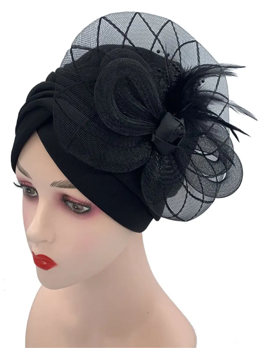 Chapeaux turban de fleurs de plumes pour femmes, écharpe de sauna musulmane, bonnet femme, prêt à porter, casquettes Hijab, nouveau, 2023