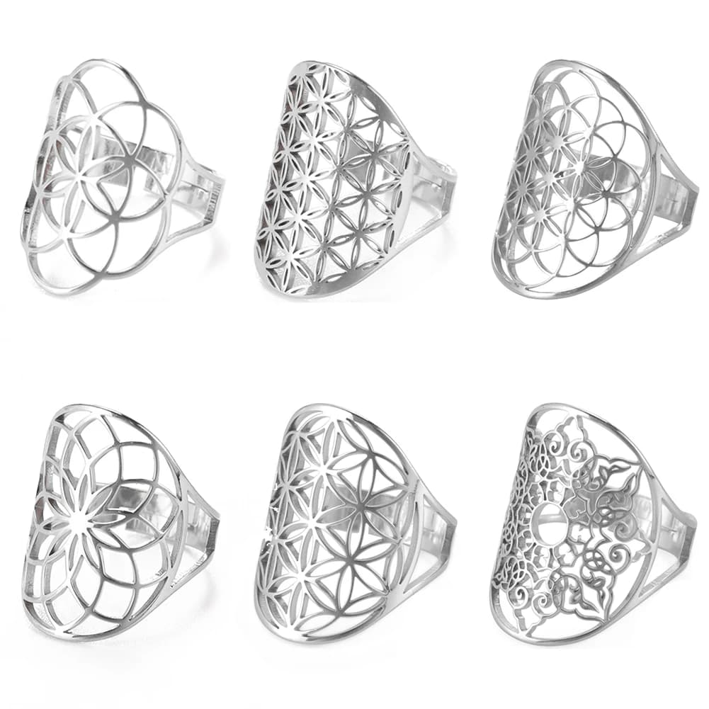 Unift – bague réglable en acier inoxydable, géométrie sacrée, fleur de vie, accessoires pour hommes et femmes, bijoux vintage en filigrane, cadeaux