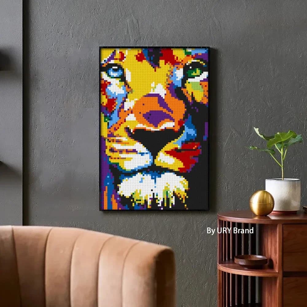 Pixel Art Pop Mona Lisa sourire mosaïque maison célèbre Lion décoratif peinture à la main par numéros blocs de construction MOC ensemble cadeaux créatifs
