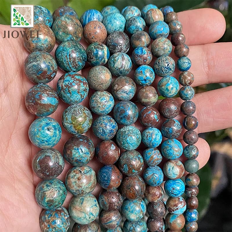 Perles d'Espacement en Pierre Naturelle, 4/6/8/10/12mm, Bleu Océan Jaspers, Accessoires de Bracelet à Breloques pour Bijoux de Direction, 15 en Effet