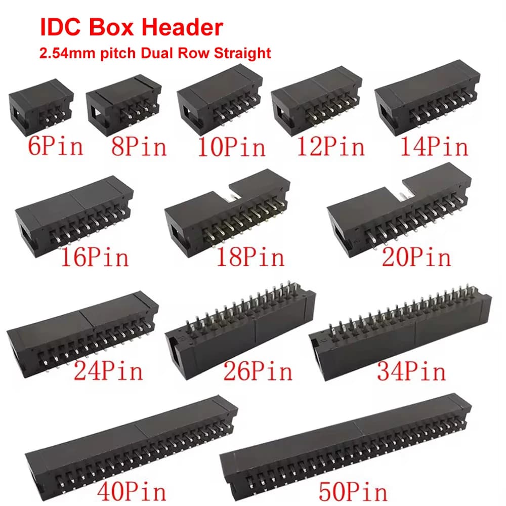 10 pièces IDC boîte en-tête 6/8/10/12/14/16/18/20/24/26/30/34/40/50Pin connecteur IDC prises 2.54mm pas double rangée droite DC3 prises