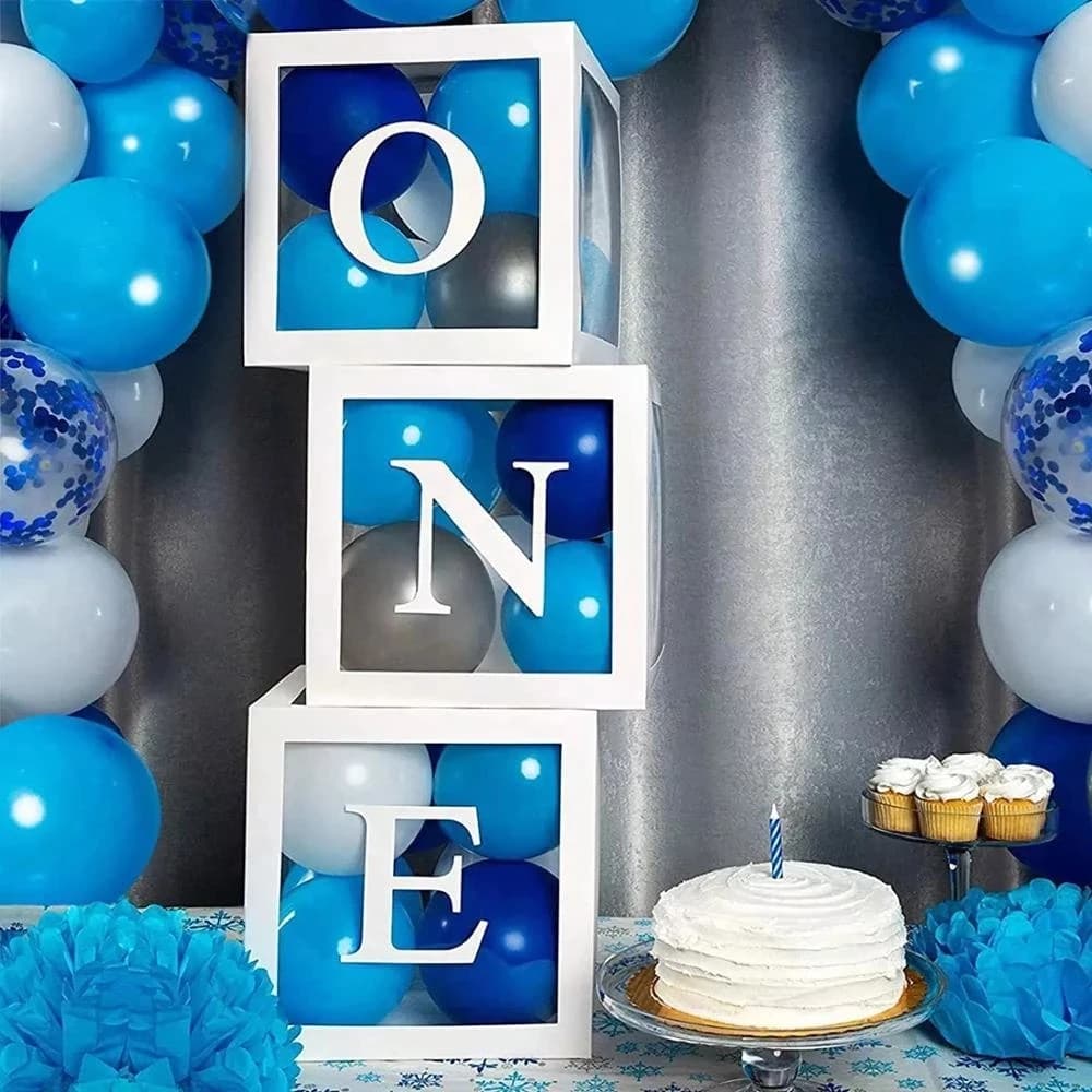 Boîte à ballons transparente avec lettres, décorations de fête d'anniversaire de mariage, réception-cadeau pour bébé, garçon et fille, décor de boîte à ballons pour 1er anniversaire d'un an