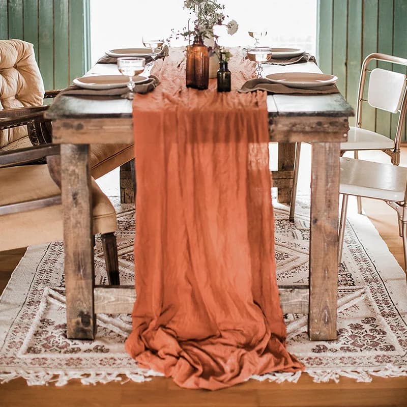 Ensemble de nappe et de serviettes en gaze de coton bleu poussiéreux pour table à manger, décoration de mariage, cadeau, chemin de table de Noël