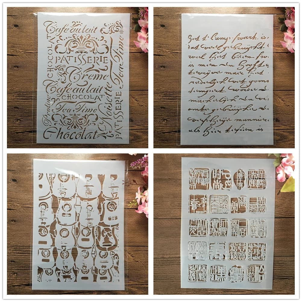 Timbres chinois A4 de 29cm, 4 pièces, pour peinture, scrapbooking, coloriage, gaufrage, modèle de décor d'album