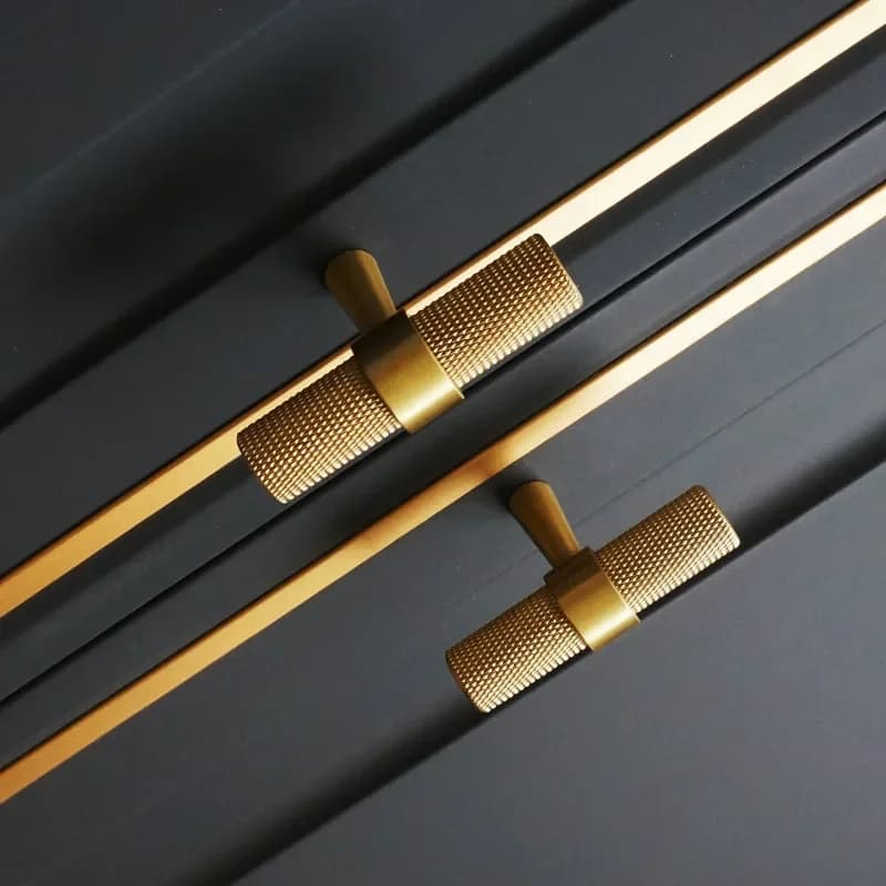 Poignée moletée longue, poignées de porte d'armoire de cuisine, poignées de tiroir en laiton massif, barre en T, boutons de chambre à coucher, décoration de garde-robe, quincaillerie de meubles