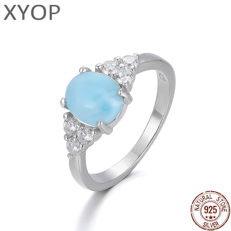 Bague en argent Sterling 925 en Zircon pour femmes, pierre naturelle, Larimar, Design classique Simple, amour de mariage, bijoux de rencontre