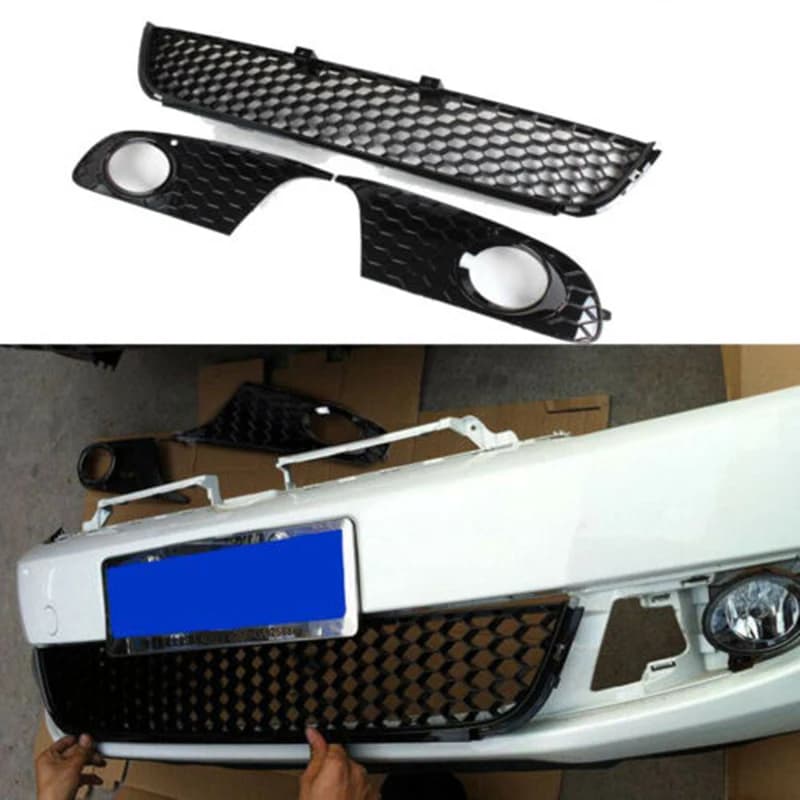 Grille de pare-chocs avant en maille, couvercle de phare antibrouillard, combinaison trois pièces pour VW Golf 6 MK6 Non-GTI 2009 2010 2011 2012 2013