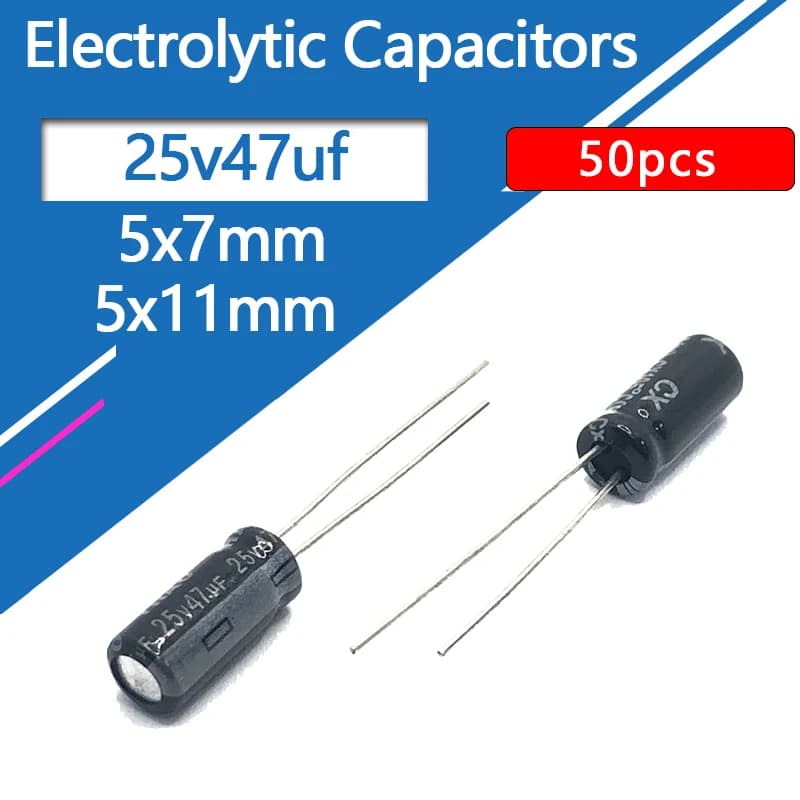 Condensateurs électrolytiques en aluminium 25V47UF 5x11mm 25v 47uf 47uf25v 25v47mf 47mf25v 25v47MFD 47mf 47MFD 25wv 25vdc