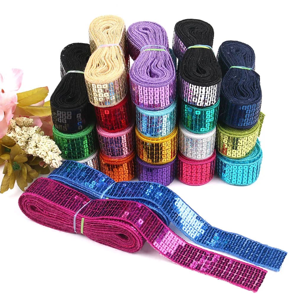Ruban à paillettes brillant de 20 mètres, garniture en dentelle pour Patchwork, décoration artisanale pour robe de mariée, bricolage