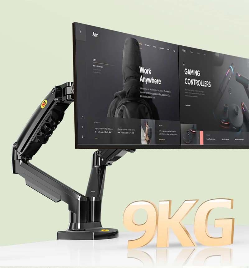 Support de moniteur double NB A5C F160 à ressort à gaz, rotation à 360 degrés, pour écrans de 17 à 27 pouces, bras articulé, support de moniteur à mouvement complet, capacité de charge de 2 à 9 kg