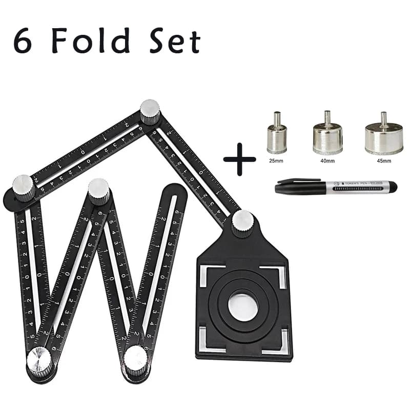Règle de mesure d'angle de Construction, ensemble de 6 plis, alliage d'aluminium, modèle de moule perforé, localisateur d'outils, Guide de perçage, trou de carrelage