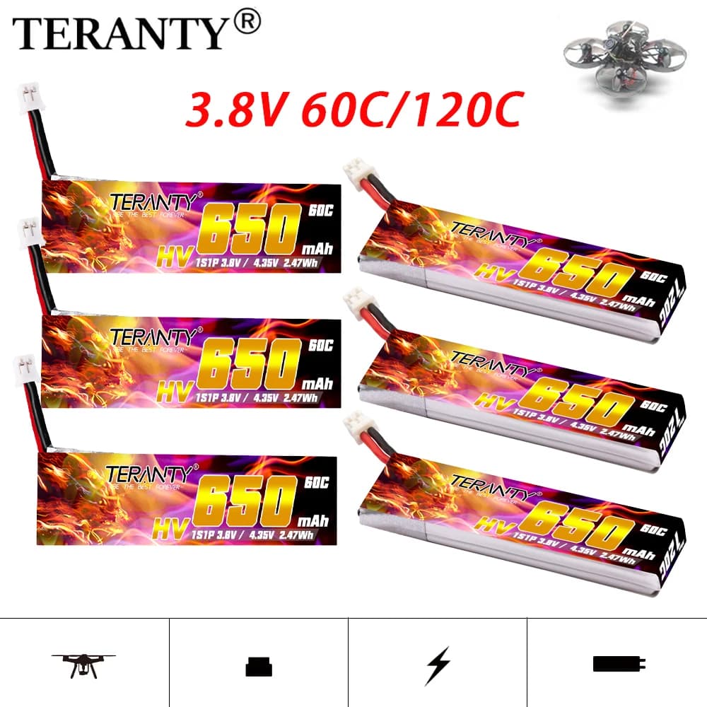 1-10PCS TERANTY 3.8V 650mAh 60C/120C 1S 4.35V HV Batterie Lipo avec connecteur PH2.0 pour Tinyhawk Snapper7 E010 M80S Tiny7 Beta85 Drone