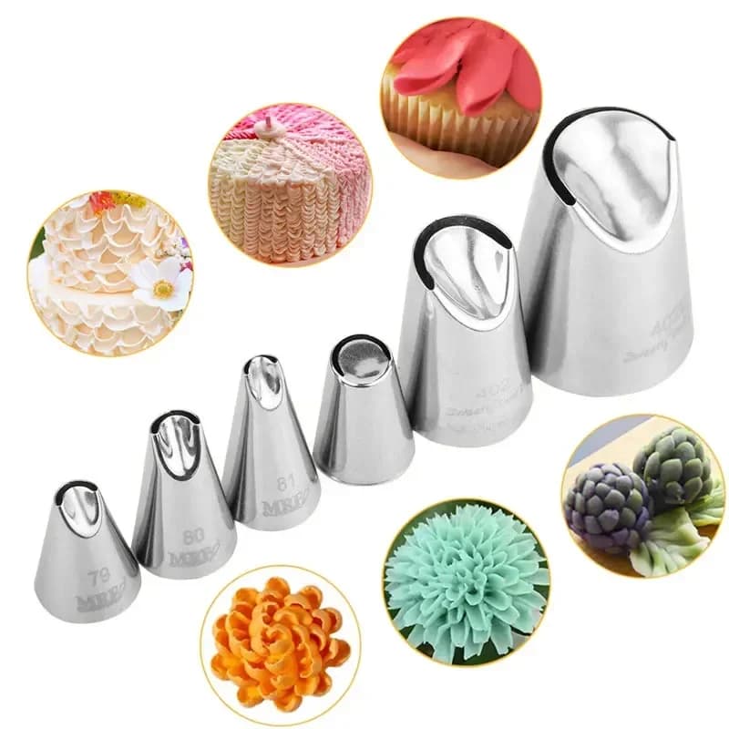 Douilles à crème chrysanthème, outils de décoration de gâteaux d'anniversaire, douilles de glaçage en acier inoxydable, pointes de pâtisserie, 6 pièces