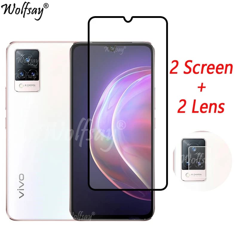 Verre trempé à couverture complète pour Vivo V21 5G protecteur d'écran pour Vivo V21 V21E verre de caméra pour Vivo V21 V 21 5G verre 6.44 pouces