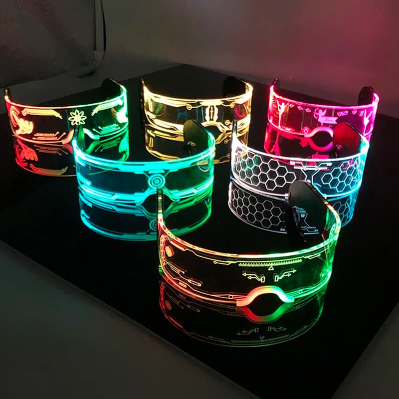 Lunettes décoratives lumineuses à la mode, décoration néon, lunettes de soleil LED pour boîte de nuit, DJ, musique de danse, costume de rave, soirée
