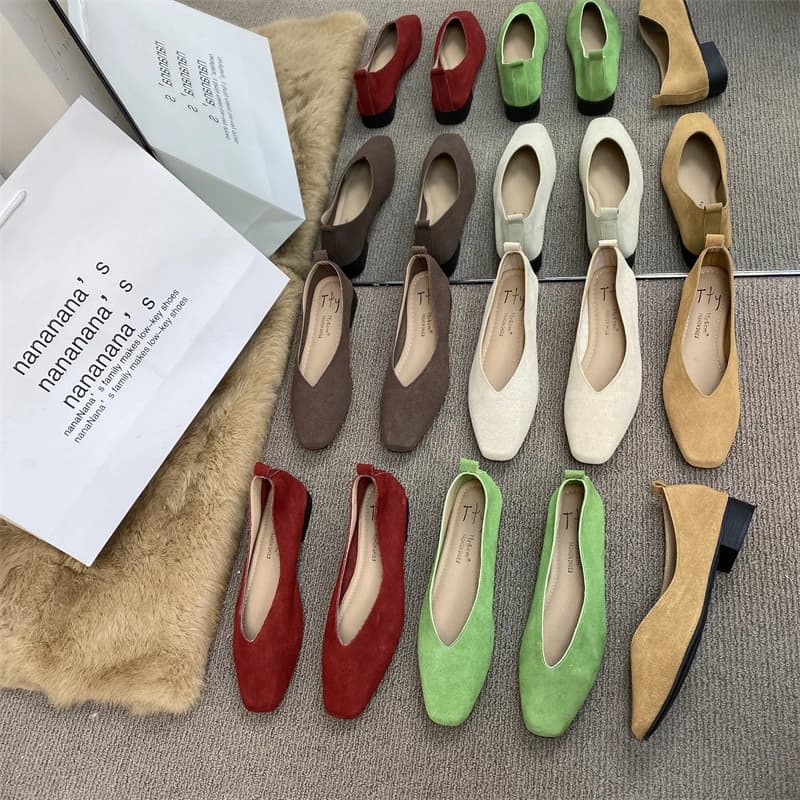 Bailamos-Ballerines Carrées Rouges et Souples pour Femme, Chaussures de Soirée Décontractées, Vintage