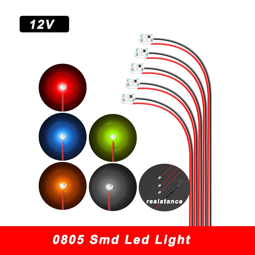 5 pièces 0805 filaire Led Smd 12V lampe à Led modèles clignotants Train pré-soudé Micro Litz avec résistance pour Train voie ferrée paysage