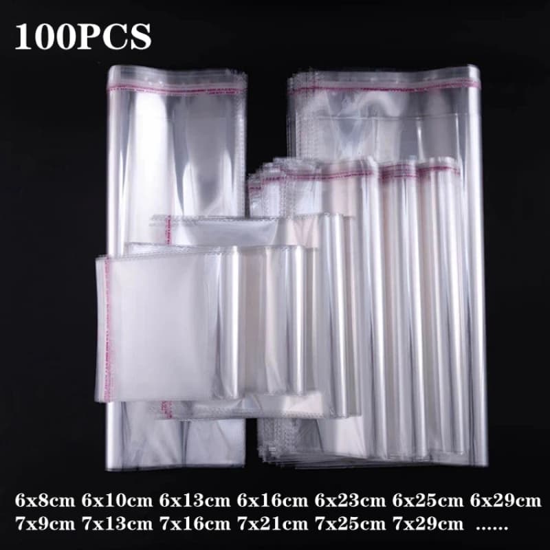 Sac auto-adhésif Opp transparent, 100 pièces, pour bonbons, cadeau de fête, emballage de bijoux, verre auto-scellant, petit sac en papier plastique