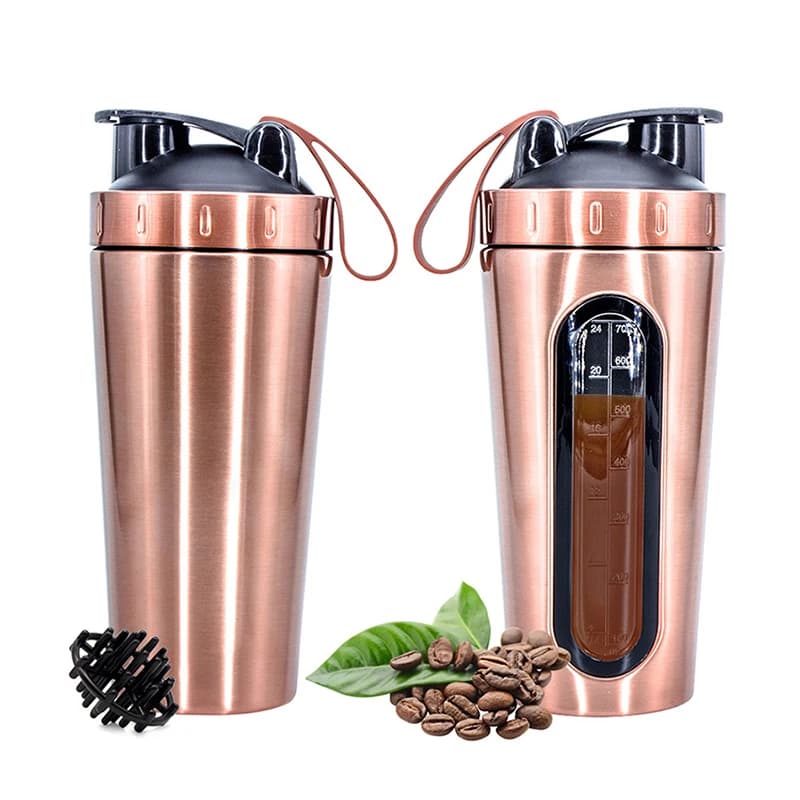 Tasses à eau HI avec échelle en acier inoxydable, shaker de sport, bouteille de centre commercial en poudre, tasse de fitness en plein air, 700ml, 10000, 1 pièce