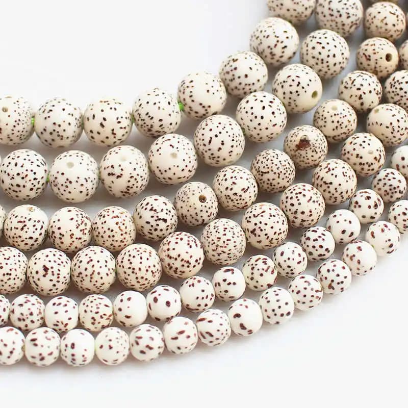 Perles rondes de Bodhi Lotus Étoile et Lune Blanches Naturelles Originales, 108+6 perles par brin, 6mm 8mm 10mm 11mm 12mm TSB0299