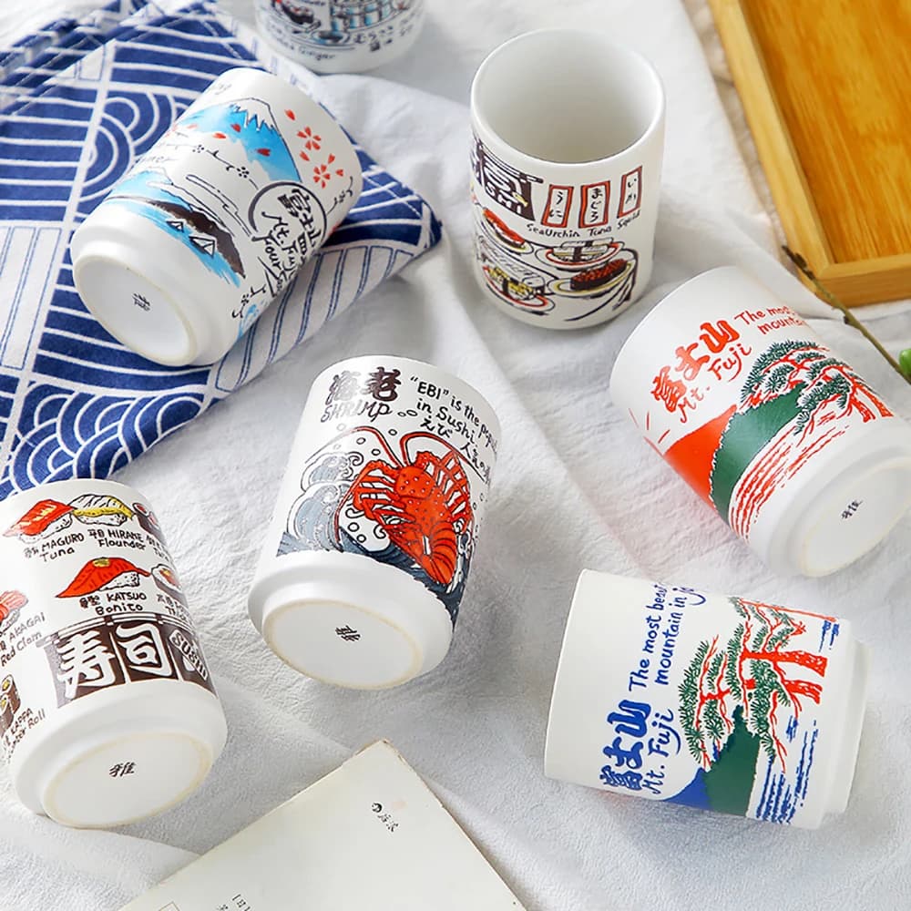 Tasses en céramique à Impression japonaise, 300ml, thé, vin, Sushi, saké, drôle, décoration de Restaurant familial, cadeau de voyage pour amis