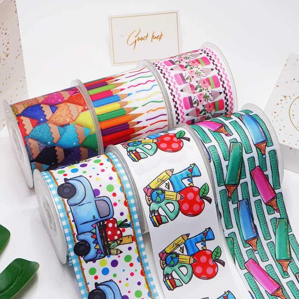 Ruban gros-grain imprimé retour à l'école bricolage, fournitures d'artisanat, accessoires de couture, moule en résine planaire, 5 mètres, 10 pièces 52839
