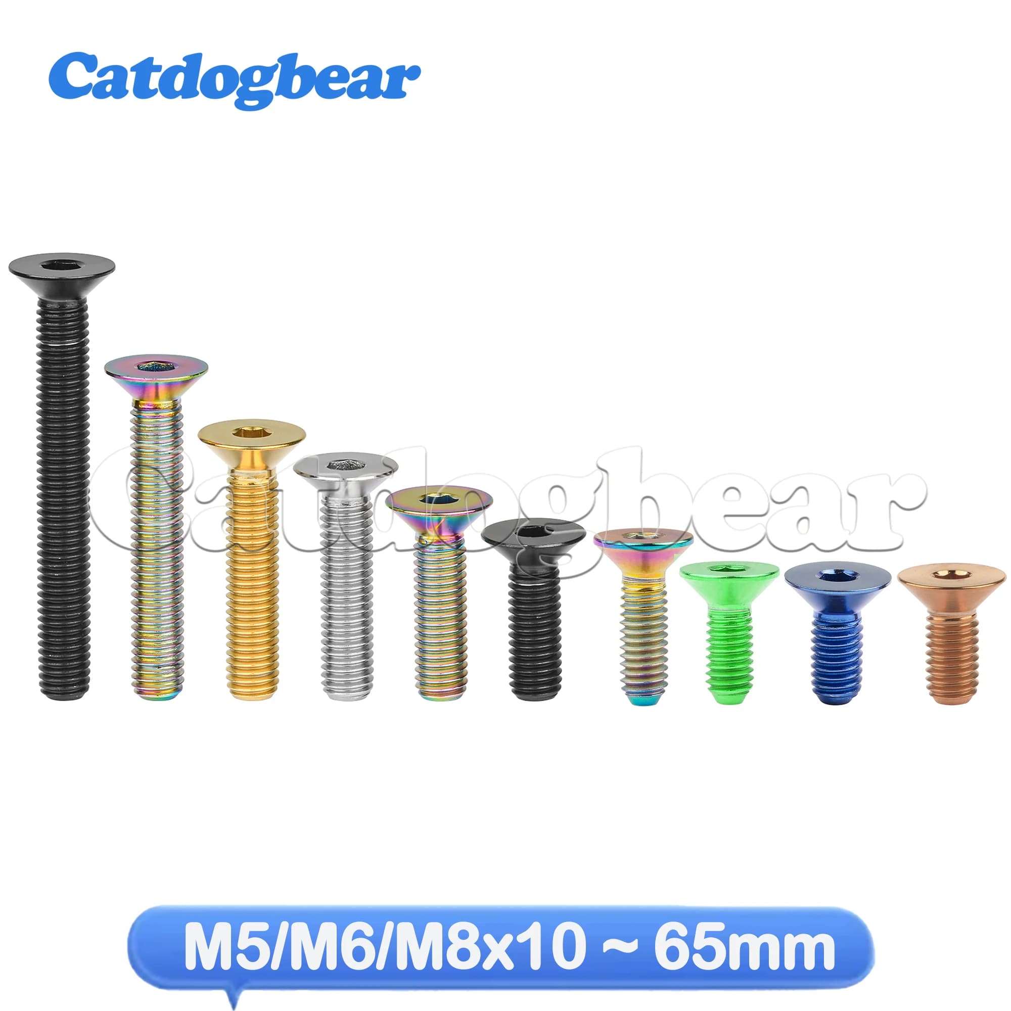 Catdogbear – boulon en titane M5/M6/M8x10 ~ 65mm, vis à tête fraisée plate, vis à douille hexagonale pour accessoires de vélo