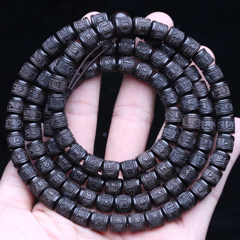 Roue tournante de prière tibétaine en ébène naturel, Six caractères, 8Mm, 108 perles, collier Mara, chapelet