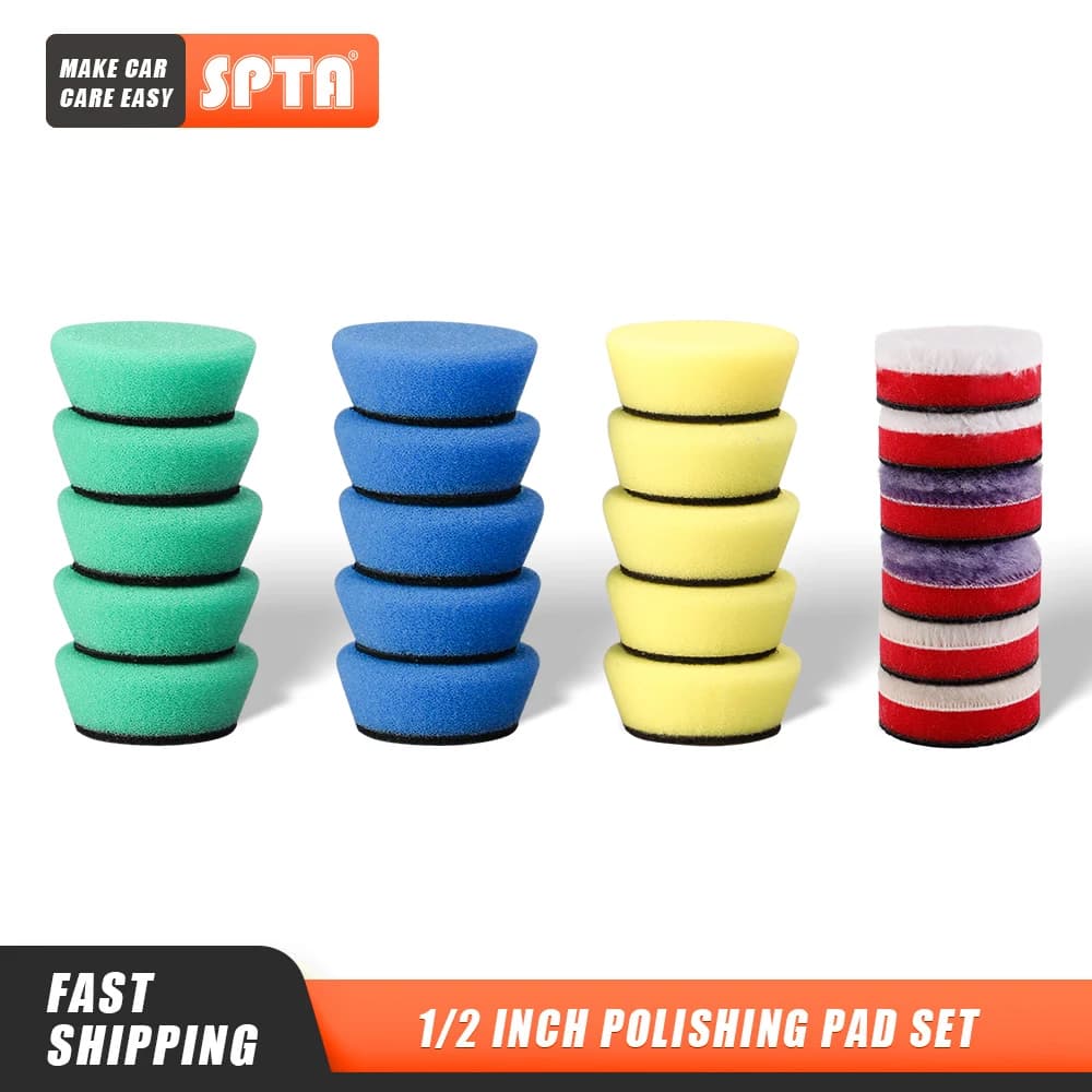 SPTA Mini 1.5 pouces (40mm) / 2 pouces (50mm) Kit de tampons de polissage éponge pour outil de nettoyage de Machine à polir sans fil 12V