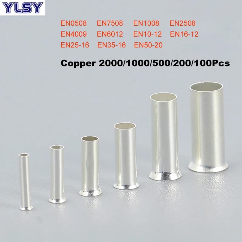 Bornes nues pour extrémités de câbles en cuivre, connecteurs de sertissage pour fils électriques, embouts de câble EN0508~EN50-20, 22-1/0AWG, 0,5~50mm2