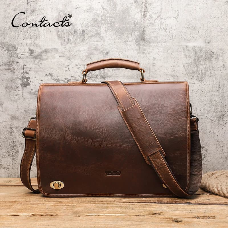 CONTACT'S-Sac à main en cuir pour hommes d'affaires, sacoche à rabat de marque de luxe, fourre-tout de 15.6 pouces