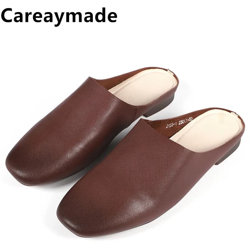 Careaymade – pantoufles d'été 100% en cuir véritable pour femmes, couleurs à la mode, chaussures paresseuses confortables et décontractées, demi-pantoufles plates faites à la main